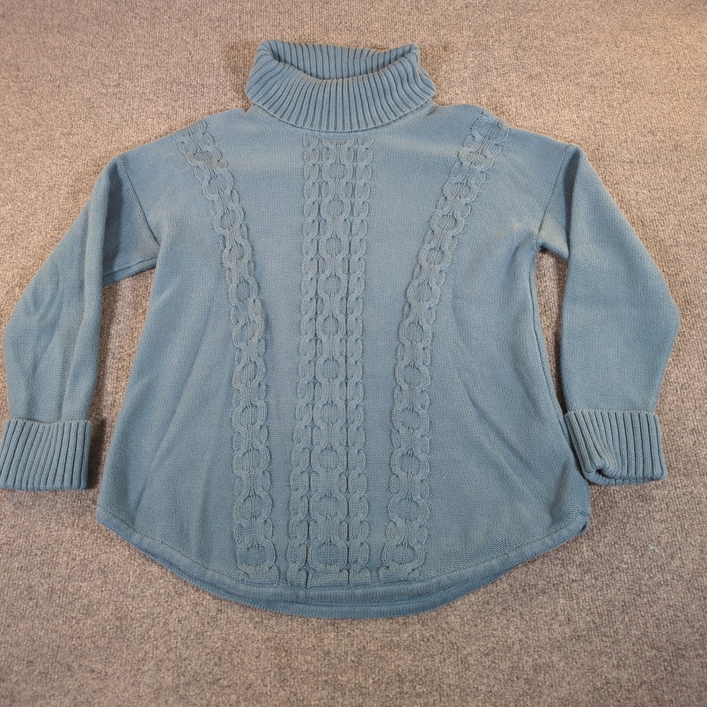 LL‎ Bean Womens Blue 100% Cotton Cable Knit Turtleneck Sweater 502621 Large